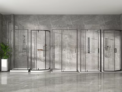 Modern Bathroom Shower Heads With Glass Enclosures And Marble Wall Designs 3d model