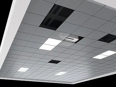 Modern Grid Ceiling Design With Recessed Lights And Ventilation Panel 3d model