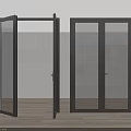 Modern Interior Double Doors With Black Frame And Glass Panels On Wooden Floor