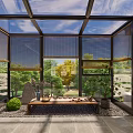 Villa Balcony Glass Roof Design With Natural Landscape Green Plants And Outdoor Furniture