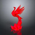 Geometric Red Phoenix Sculpture With Flame Base And Modern Design Elements 3d model