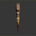 Ancient Decorative Weapon With Carved Head Red Eyes Green Ornaments And Red Tip