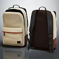 Beige Backpack With Front Pocket And Dark Brown Straps Front Back View