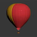 Red Hot Air Balloon With Yellow Trim And Hanging Basket On White Background