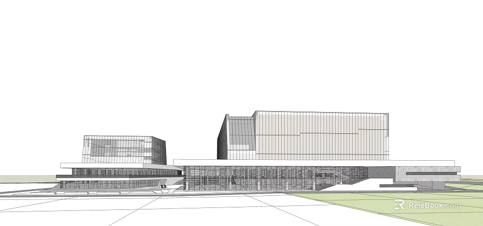 Modern Office Building Exterior With Glass Facade And Geometric Architectural Design 3d model 