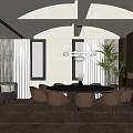 Modern Private Dining Room Interior With Dining Table Chairs Chandelier And Plant