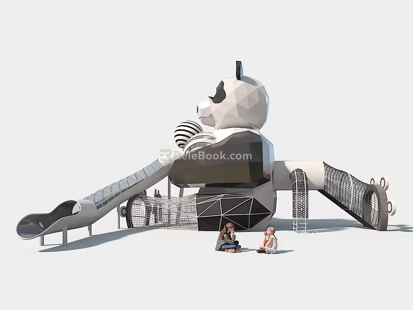 Panda non-power park Panda non-power slide animal slide children's amusement facilities 3d model