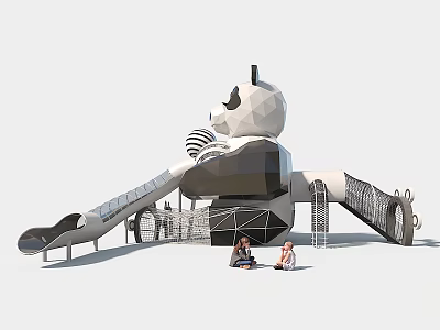 Kids Play Area With Panda Shaped Slide And Climbing Structure For Children Playing 3d model