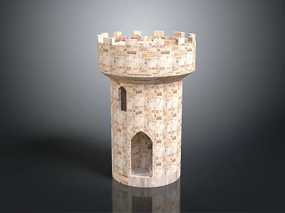 Medieval Stone Tower Architecture With Arched Windows And Crenellated Top Design 3d model