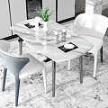 Round Marble Dining Table With Four White And Black Chairs Tableware Vase Decorations Modern Interior 3d model
