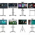 Multiple TV Screens On Mobile Stands With Various Designs For Content 3d model