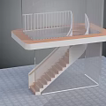 Modern Curved Staircase With Elevated Platform Wooden Steps White Railing And Glass Sides