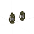 Two Vintage Kerosene Lamps With Metal Frames And Glass Shades For Decor