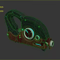 Futuristic Sci Fi Weapon Design With Red Black Body Blue Glowing Circles And Handle