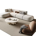 Cream Style Sofa Coffee Table Combination Multi-person Sofa Coffee Table Single Casual Chair Lazy Sofa Metal Floor Lamp Side Table Jewelry Ornaments 3d model