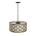 Round Gold Frame Chain Hanging Chandelier With Hexagonal Pattern And Transparent Shade 3d model