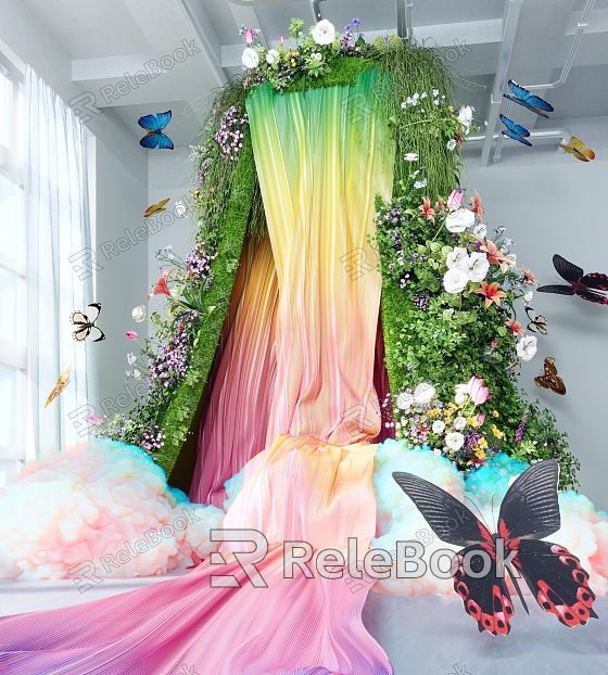 Modern indoor installation landscaping curtain butterfly cloud bush flower ribbon model