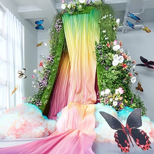 Modern indoor installation landscaping curtain butterfly cloud bush flower ribbon 3d model