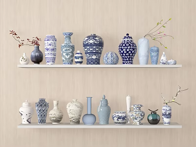 Chinese Vase Blue and White Porcelain Utensils Ceramic Blue and White Porcelain Ornaments Blue and White Porcelain Vase 3d model