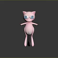 Pink Fantasy Creature With Cat Ears Big Blue Eyes And Standing Pose