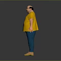 3D Male Character With Bald Head Glasses Yellow T-shirt Let's Go Logo Blue Pants Brown Shoes