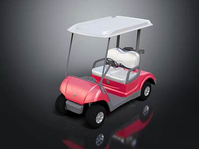 Red Electric Golf Cart With White Roof And Comfortable White Seats 3d model
