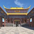 Traditional Chinese Ancient Architecture Featuring Yellow Roofs Multi Tiered Structure Curved Eaves And Courtyard