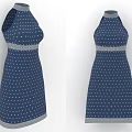 Navy Blue Halter Neck Dress With White Polka Dot Pattern And Waist Hem Trim