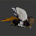 Anime Style Woman With White Long Hair Fox Tails Swords And Purple Orange Outfit