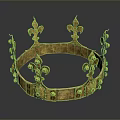 Elegant Living Decor Item Golden Crown Adorned With Red Gemstones And Fleur De Lis Patterns