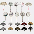 Traditional Chinese Fan Wall Hangings Featuring Various Floral And Landscape Patterns