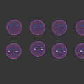 Multiple Round Transparent Objects With Smiling Faces Arranged Against Gray Background
