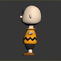 Cartoon Character Bald Head Curly Hair Yellow Striped Shirt Black Shorts Orange Shoes Arms Outstretched
