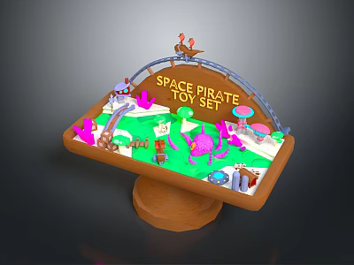 Space Pirate Toy Set With Slide Dinosaur Figures Arch And Green Play Area 3d model