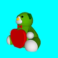 Charming Green Bear Garden Ornament Holding Red Heart on Blue Background