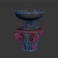 Artistic Handcrafted Stone Sculpture Bowl Design With Intricate Pedestal Carvings
