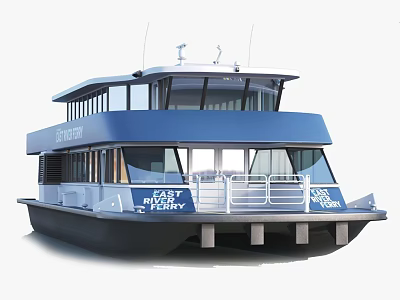 Double Decker East River Ferry With Blue Exterior And Design 3d model