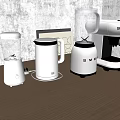 White Kitchen Appliances Including Kettle Blender And Coffee Maker On Wooden Countertop