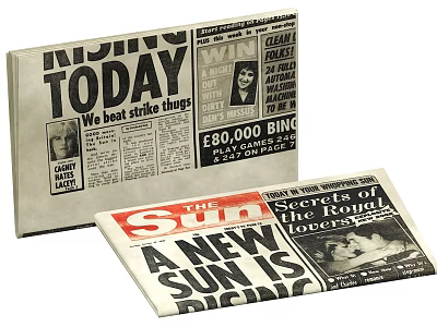Vintage Newspapers With TODAY And The SUN Headlines Featuring Royal Secrets And Bingo Win 3d model