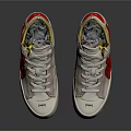 White Stylish Sneakers with Red Floral Design Yellow Accents and Fame Brand Logo