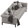Light Gray Multi Seater Sofa With Tufted Design Pillows Throw Blanket And Black Legs