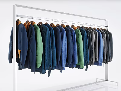 Modern Metal Clothes Rack Hanging Colorful Jackets In Variety Of Tones 3d model