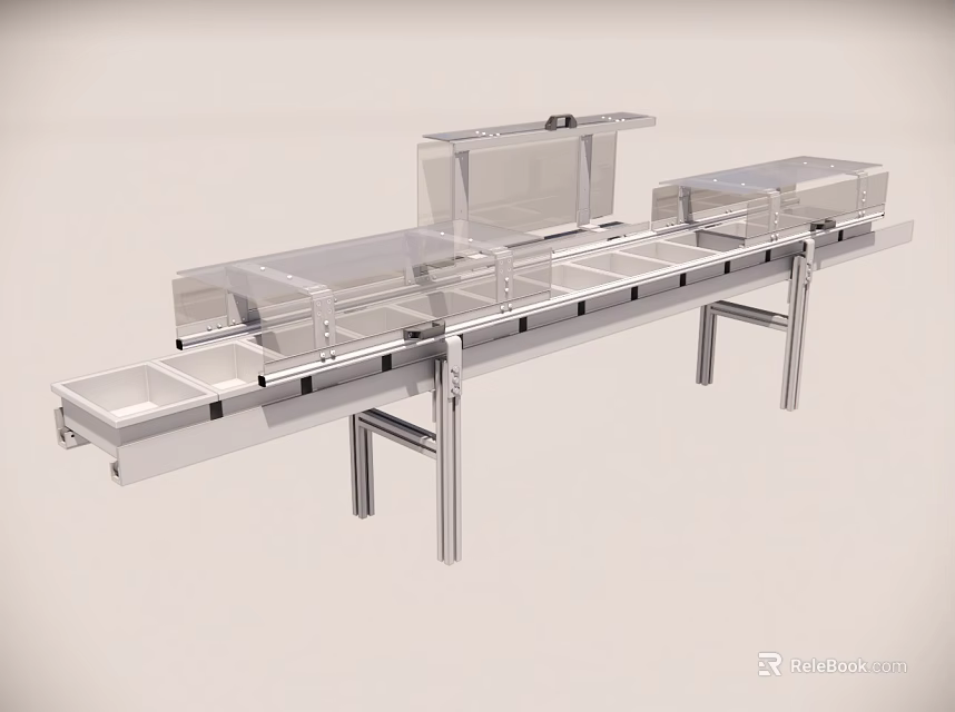 Industrial Conveyor Equipment With Transparent Covers And Metal Frame Structure 3d model 