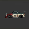 Vintage Modified Race Car In Turquoise And White With Number 99 And Rear Spoiler