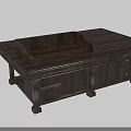 Sturdy Dark Brown Solid Wood Tea Table And Chairs With Drawers And Cabinets 3d model