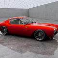 Red Classic Ferrari Car In Modern Interior Space With Grid Ceiling And Gray Walls