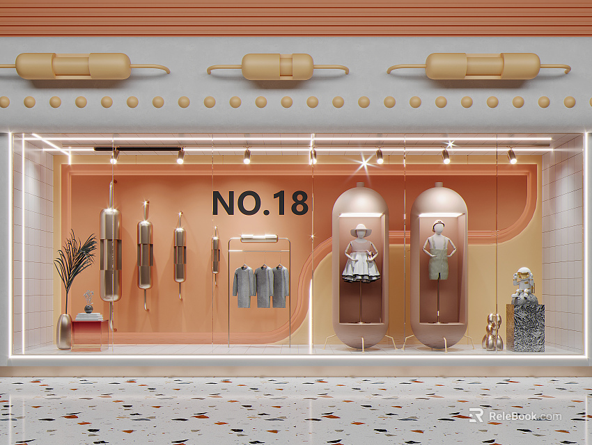 Fashion Store Window Display NO 18 Clothing Mannequins Hanging Apparel With Plants Decorative Accents 3d model 