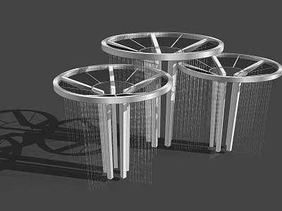 Three Modern Circular Pergolas Featuring Metal Frame Pillars And Hanging Strings 3d model