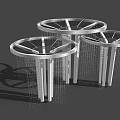 Three Modern Circular Pergolas Featuring Metal Frame Pillars And Hanging Strings
