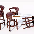 Vintage Wooden Bar Stools With Leather Seats And Armrests Three Pieces Including One Toppled Design